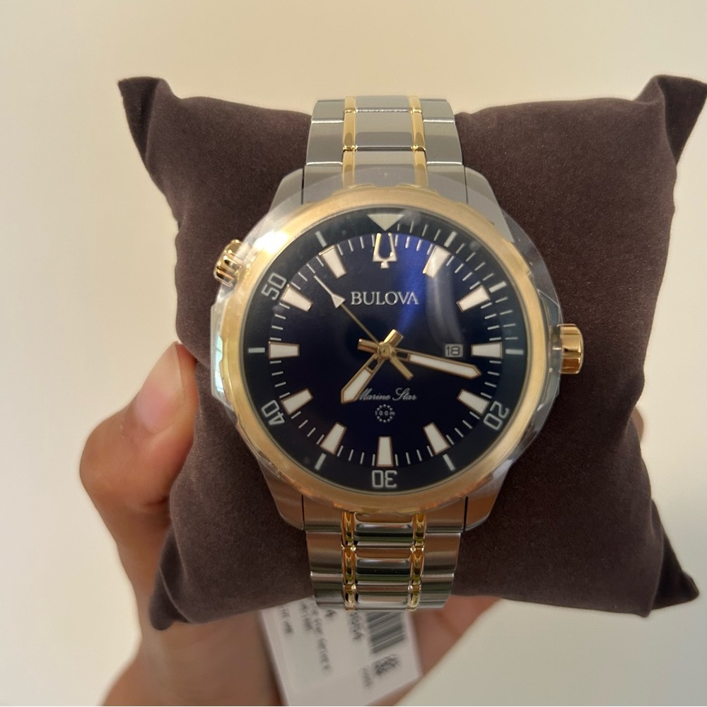 NWT Bulova Men's Marine Star Analog Watch Silver Blue 100 M New